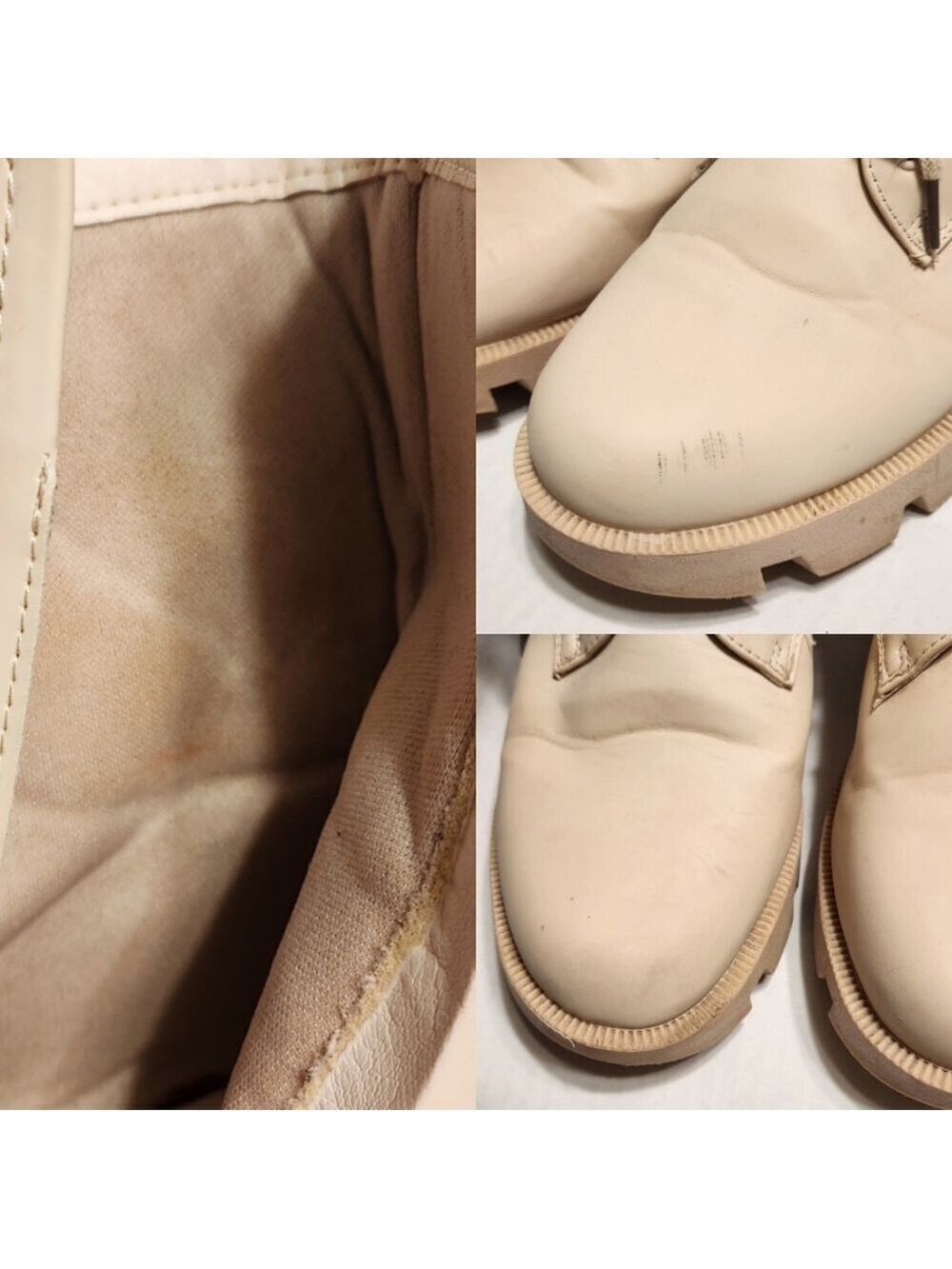Faux Leather Lace Up Platform Ankle Combat Boots Cream Size 8 - Picture 10 of 11